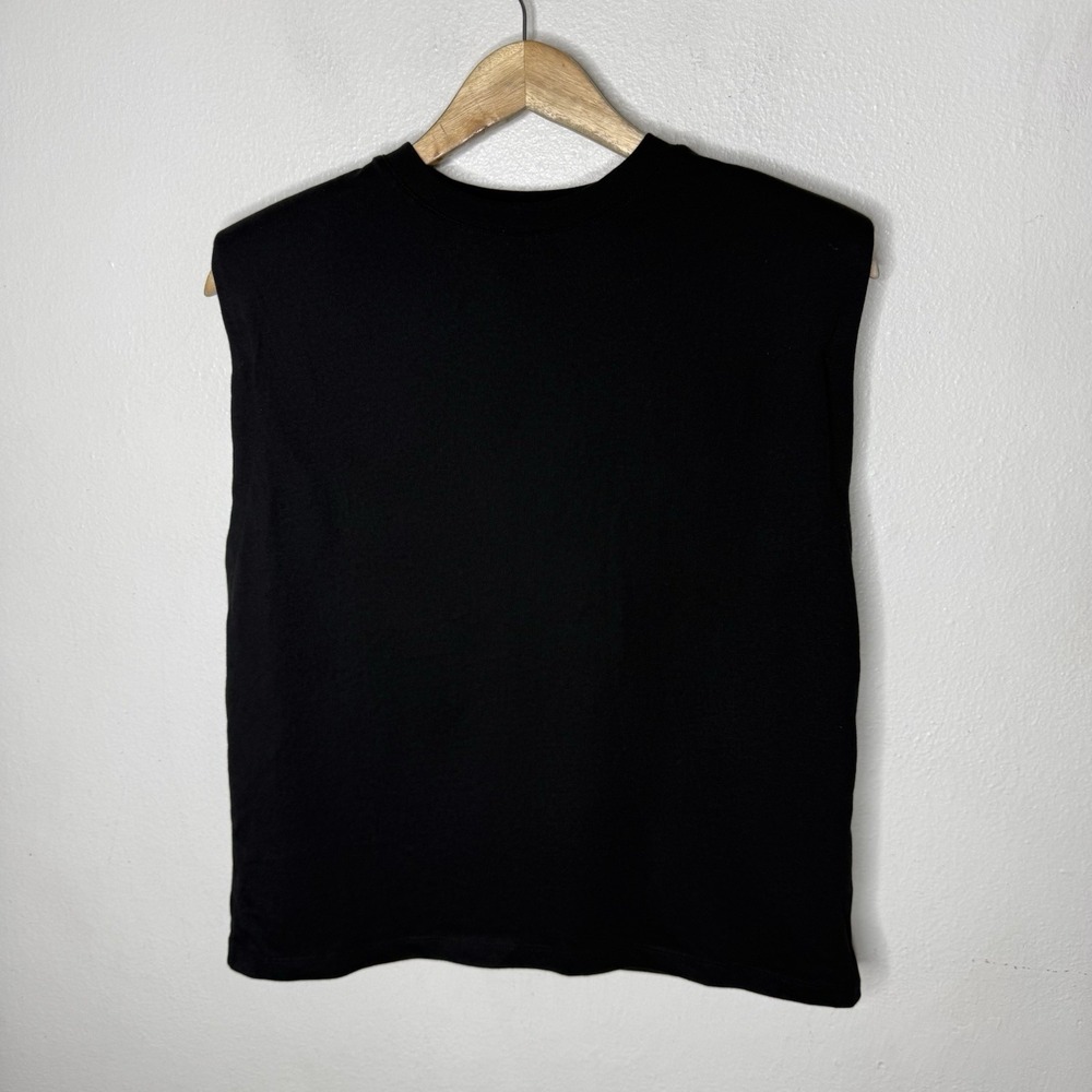 New Mint Velvet Sleeveless Padded Shoulder Black Tee Shirt T-Shirt Women's Small